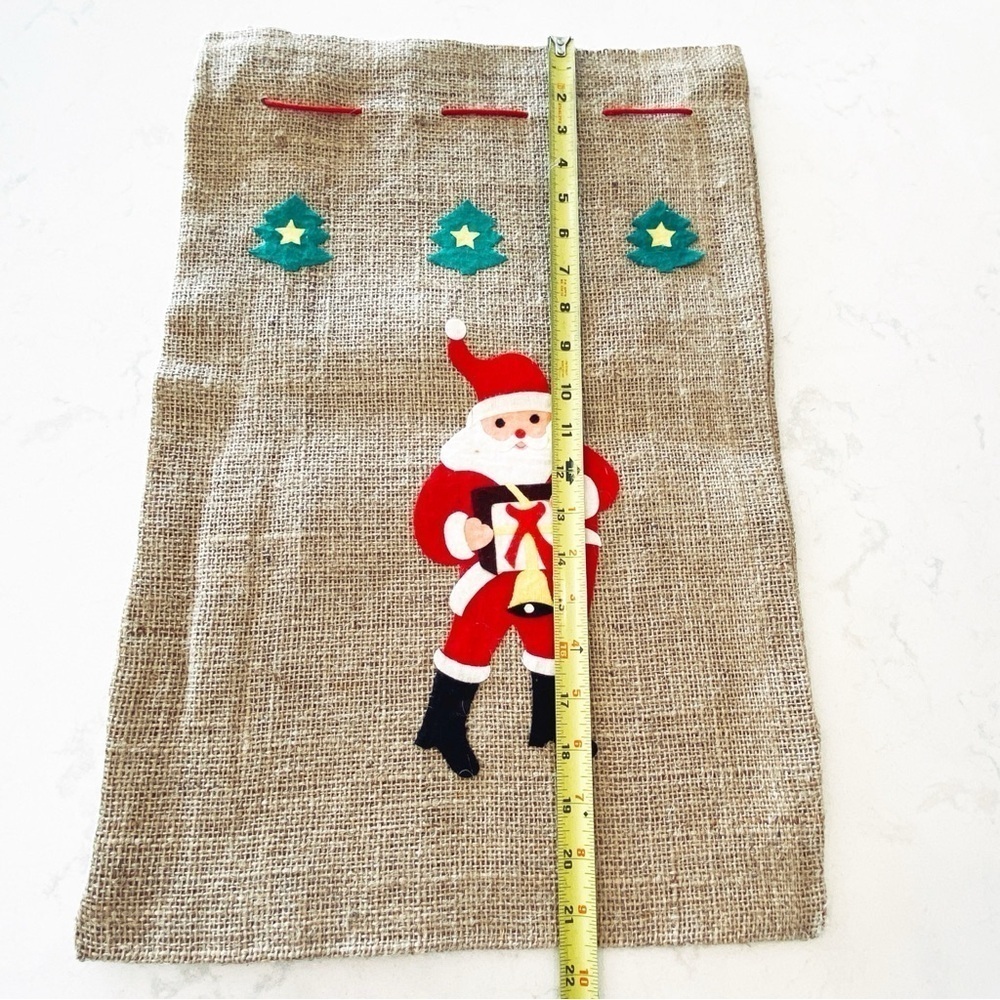 2 Vintage MCM Santa Scandinavian Christmas Hand Made Burlap Folk Art Gift Bags - Picture 6 of 9
